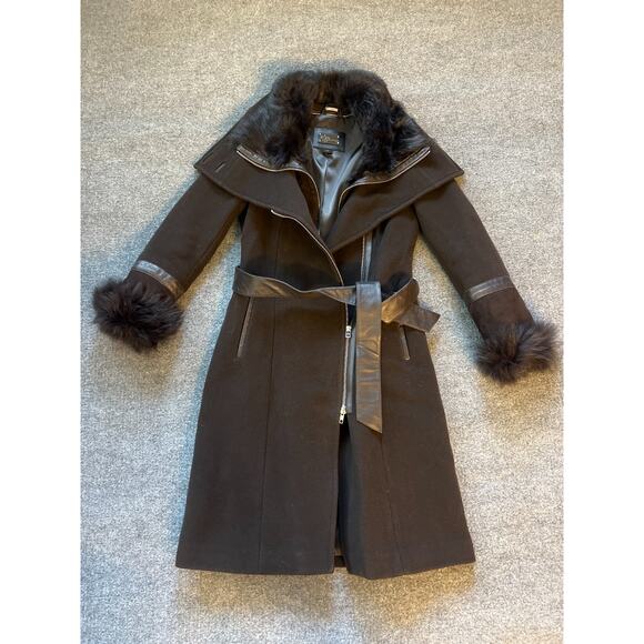 Mackage Isabel Brown Shearling Accent Wool Trench Coat Size S - Picture 8 of 14